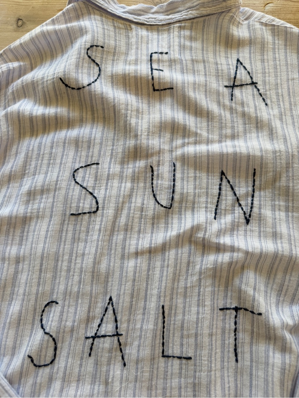 SUNDRY Striped Linen Shirt with 'SEA SUN SALT' Embroidery